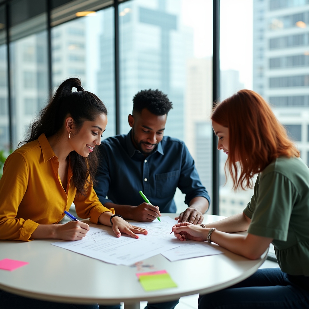 Gruppe von Menschen arbeitet gemeinsam an Zielplanung im Workshop