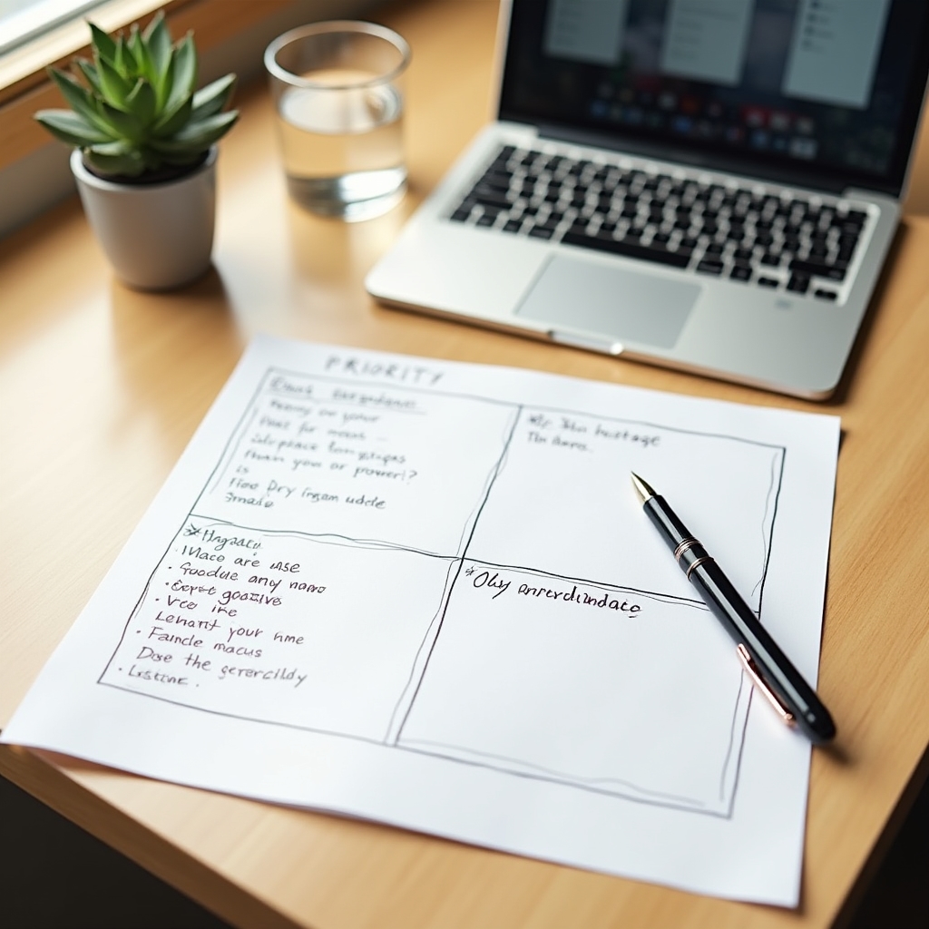 Prioritätenmatrix auf einem modernen Arbeitstisch mit Stift