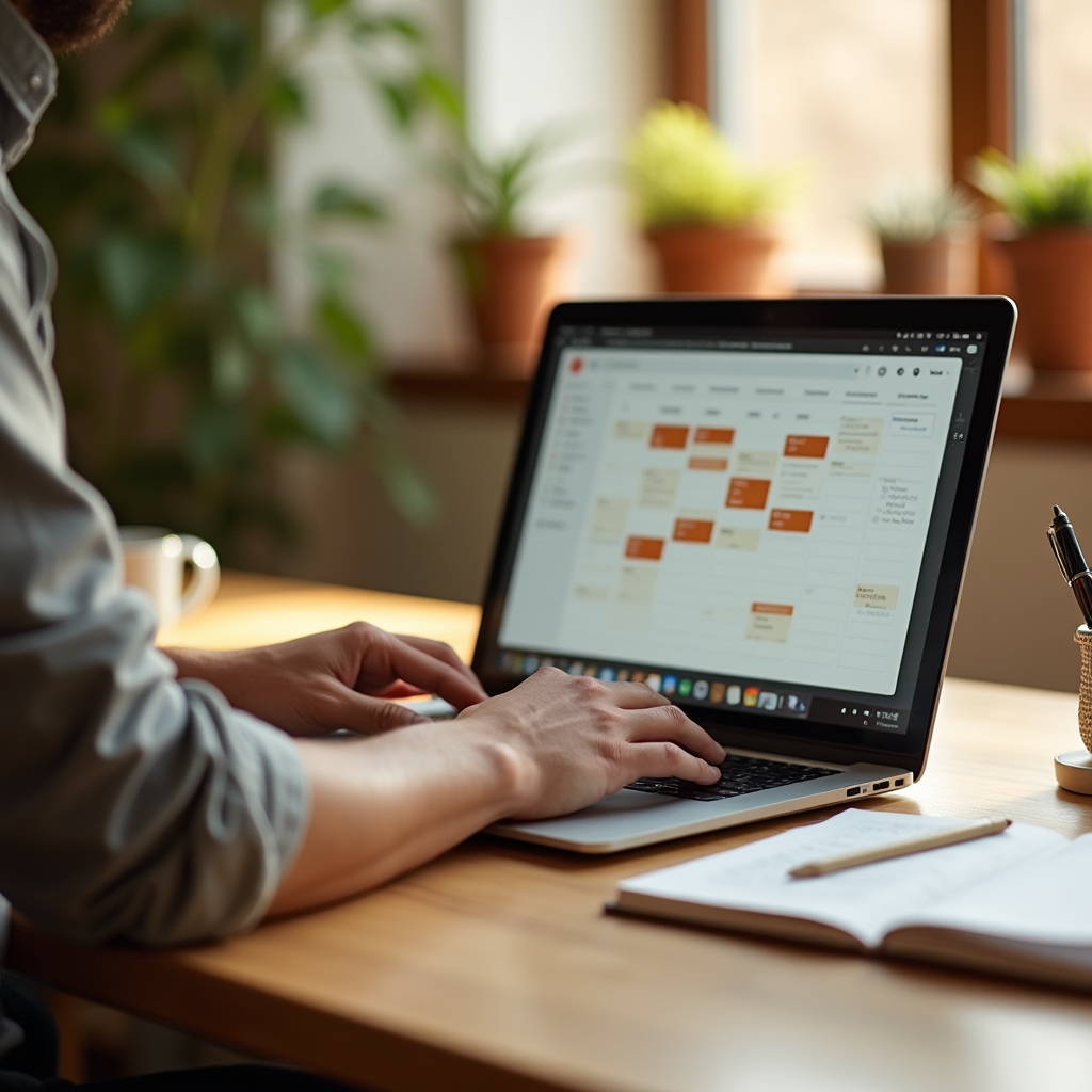 Digitaler Kalender mit strukturiertem Zeitplan auf Laptop
